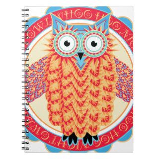Cute Night Owl Fun Brightly Colored Drawing Spiral Note Books