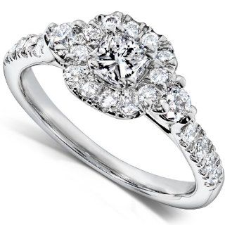 3/4 Carat TW Princess and Round Cluster Diamond Engagement Ring in 14k White Gold Diamond Me Jewelry