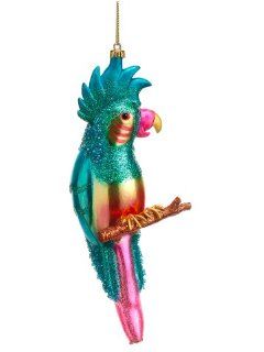 6.5" Tropical Paradise Glass Turquoise and Pink Parrot Christmas Bird Ornament   Decorative Hanging Ornaments