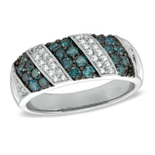 CT. T.W. Enhanced Blue and White Diamond Band in Sterling Silver