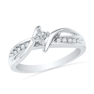 CT. T.W. Princess Cut Diamond Bypass Promise Ring in 10K White