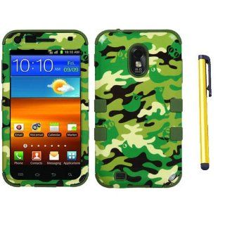 Hard Plastic Snap on Cover Fits Samsung D710 Epic Touch 4G Green Woodland Camo/Army Green TUFF Hybrid + A Gold Color Stylus/Pen Sprint Cell Phones & Accessories