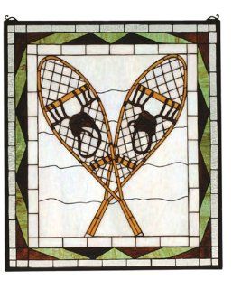 Meyda Lighting 82515 26"W X 30"H Snowshoes Stained Glass Window