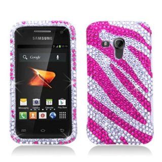 Aimo SAMM830PCLDI686 Dazzling Diamond Bling Case for Samsung Galaxy Rush M830   Retail Packaging   Zebra Hot Pink/White Cell Phones & Accessories