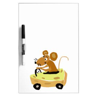 XX  Mouse Driving a Cheese Car Cartoon Dry Erase Board