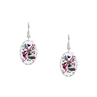 Earring Oval Charm Rocker Chick   Pink Guitar Heart and Treble Clef Dangle Earrings Jewelry