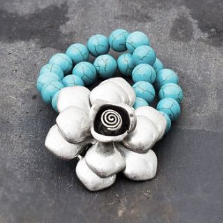 peony flower stretch bracelet in turquoise by bloom boutique