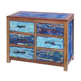 Aged Wood Blue And Natural 6 drawer Chest