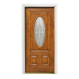 Pella 38 1/8 Oval Lite Decorative Early American Stain Entry Door