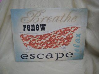 Breath Renew Relax Escape Canvas Bathroom Wall Art Sign Powder Room Hangings Bath Decor  