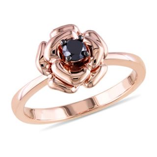 CT. Enhanced Black Diamond Solitaire Rose Ring in Rose Sterling