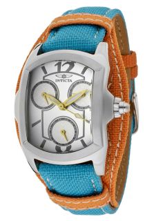 Invicta 12272  Watches,Womens Lupah Silver Dial Light Blue & Orange Canvas Cuff, Casual Invicta Quartz Watches