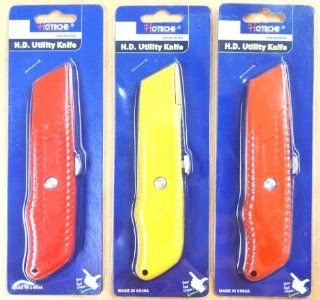 3Pc Retractable Utility Knife Box Cutter Red/Yellow/Orange Colored