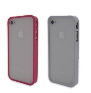 2pcs Colorful Soft Trim Ultral Clear Back Cover Slim Frame Bumper Case Skin For iPhone 4 4G 4S 4GS Hot Pink WhiteGifts Home button sticker Fashion Cell Phones & Accessories