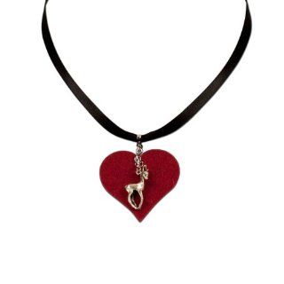 Alpenflustern Felt Heart Necklace with Bambi (red)   Traditional Bavarian Oktoberfest Necklace for Dirndl Pendant Necklaces Jewelry