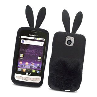 Bunny Skin Case With Furry Tail for LG Optimus M MS690, Black Cell Phones & Accessories