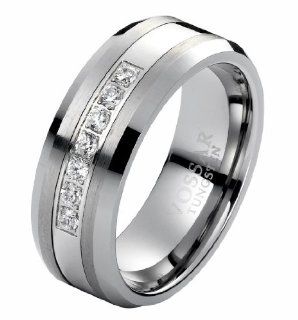 8mm Diamond Tungsten Carbide Men's Wedding Ring Band Modern Bridal 0.21 Ct Jewelry