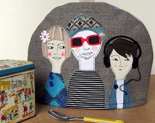 personalised family tea cosy three people by hand made by samantha stas