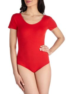 My One and Only Bodysuit in Red  Mod Retro Vintage Short Sleeve Shirts