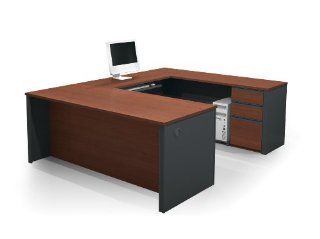 Bestar Prestige + U Shaped Workstation Kit In Bordeaux & Graphite   Office Desks