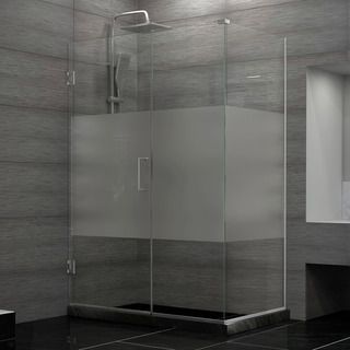 Dreamline Unidoor Plus 30.375   34.375 In. D X 47.5 In. W Frameless Hinged Shower Enclosure, Half Frosted Glass