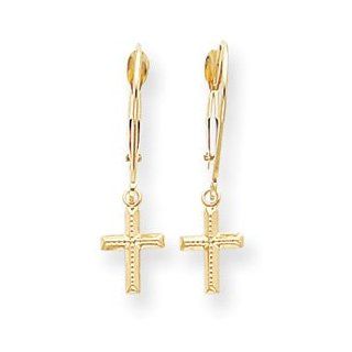 14k Leverback Cross Dangle Earrings   Measures 25x5mm   JewelryWeb Jewelry