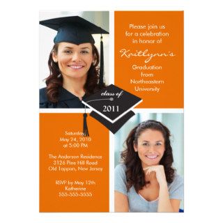Orange & White Photo Graduation Invitation