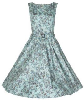 Lindy Bop Classy Floral Print 'Audrey' Hepburn Style Vintage 1950's Pinup Dress (4XL, Turquoise)