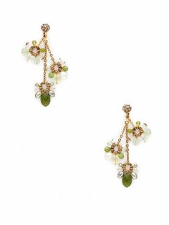 Green Agate & Crystal Quartz Geometric Chandelier Earrings by Stephen Dweck