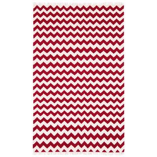 Hand Woven Flat Weave Red Electro Wool Rug (5 X 8)