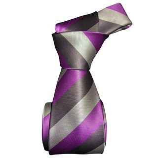 Dmitry Mens Purple Diagonally Striped Italian Silk Tie