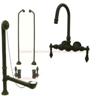 Oil Rubbed Bronze Wall Mount Clawfoot Tub Faucet Package w Drain Supplies Stops CC1T5system   Bathtub Faucets  