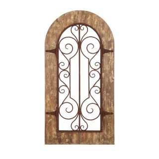 Wooden And Metal Wall Panel With Stately Design And Antiqued Look