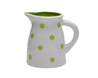 Terramoto Ceramic Polka Dots 7 Inch 1 1/2 Quart Medium Pitcher, Moss Green on White Kitchen & Dining