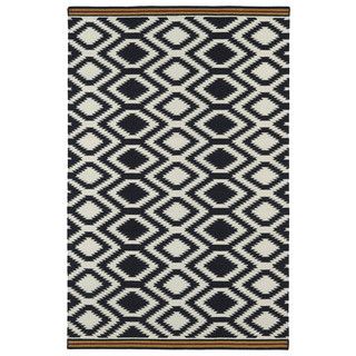 Flatweave Tribeca Black Geo Wool Rug (8 X 10)