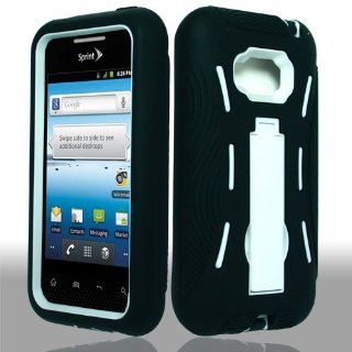 LG Optimus Elite LS696 LS 696 Hybrid Armor White Hard Case and Black Silicone Skin Dual Combo 2 in 1 with Kickstand / Kick Stand Snap On Protective Cover Cell Phone Cell Phones & Accessories