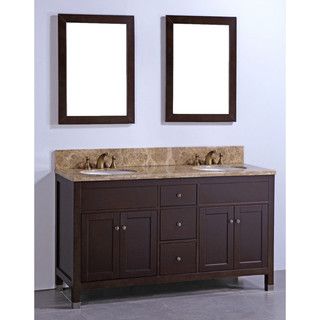 Legion Furniture Marble Top 60 inch Double sink Matching Dual Mirrors Bathroom Vanity Brown Size Double Vanities