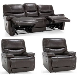 Bond Espresso Brown Italian Leather Reclining Sofa And Two Chairs