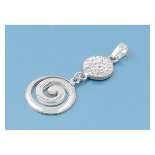 Sterling Silver & CZ Attached Spiral & Circle Pendant Pendant Necklaces Jewelry