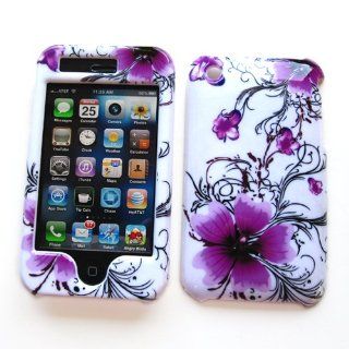 Apple iPhone 3G & 3G S Snap On Protector Hard Case Image Cover "Artistic Purple Flowers" Design Cell Phones & Accessories