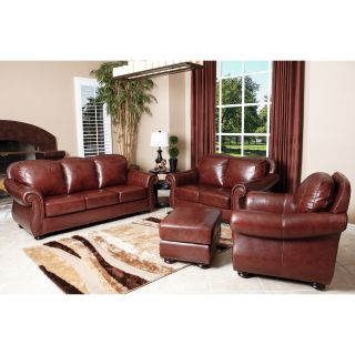 Abbyson Living Houston Leather Sofa, Loveseat, Armchair And Ottoman 4 piece Set