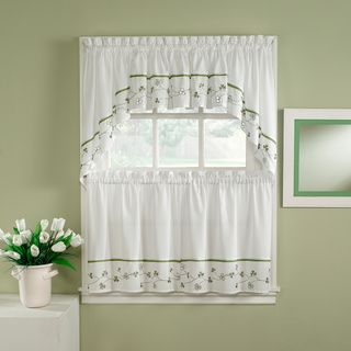 Clover Green/ White 5 piece Curtain Tier And Swag Set