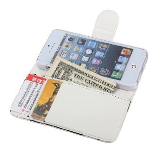 White Magnetic Flip Folio ID Credit Card Slot PU Leather Wallet Case Cover For iPhone 5 Cell Phones & Accessories