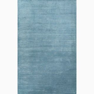 Hand made Solid Pattern Blue Wool/ Art Silk Rug (8x10)