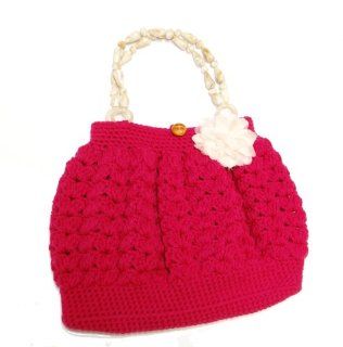 Shell Pattern Crochet Bag with Handle Top   Pink 