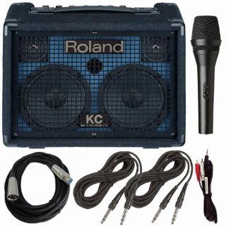 Roland KC 110 Battery Powered Keyboard Amp with Microphone & Cables Bundle Electronics