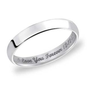 Mens 3.0mm Engraved Low Dome Wedding Band in 14K White Gold (25