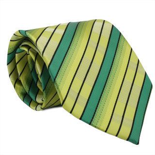 Ferrecci Green/ Yellow Striped Neck Tie And Handkerchief Set