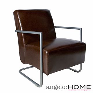 Angelohome Roscoe Chair In Chocolate Caramel Brown Renu Leather With Silver Frame