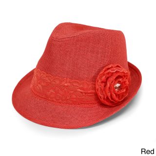 Magid Lace Trim And Flower Straw Fedora Hat